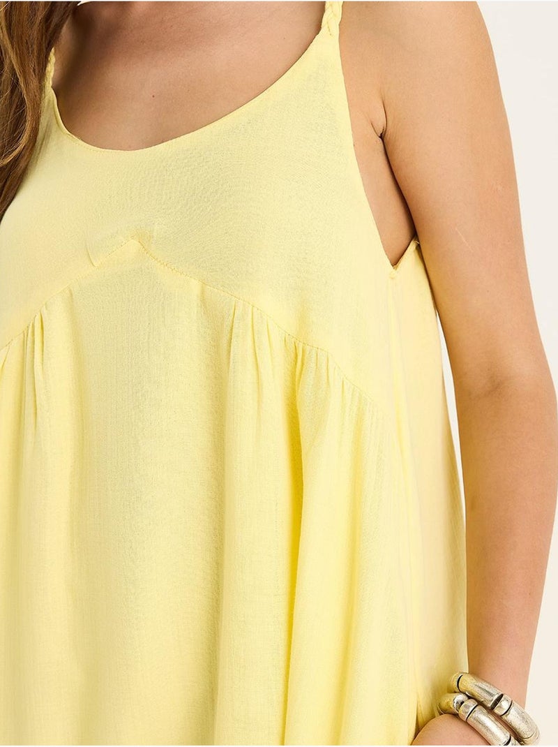 Vestido midi de musselina texturada com bolso lucci Amarelo-limão - Kiabi