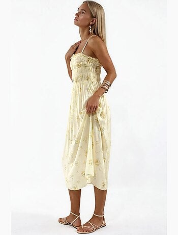 Vestido midi de popelina de algodão floral busem