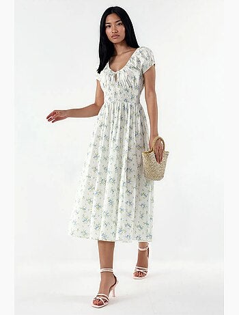 Vestido midi de popelina de algodão floral busem