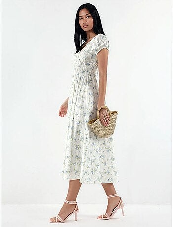 Vestido midi de popelina de algodão floral busem