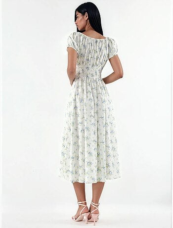 Vestido midi de popelina de algodão floral busem