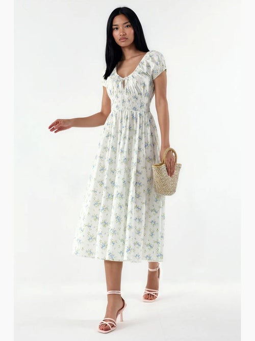 Vestido midi de popelina de algodão floral busem - Kiabi Vestido midi de popelina de algodão floral busem - Kiabi