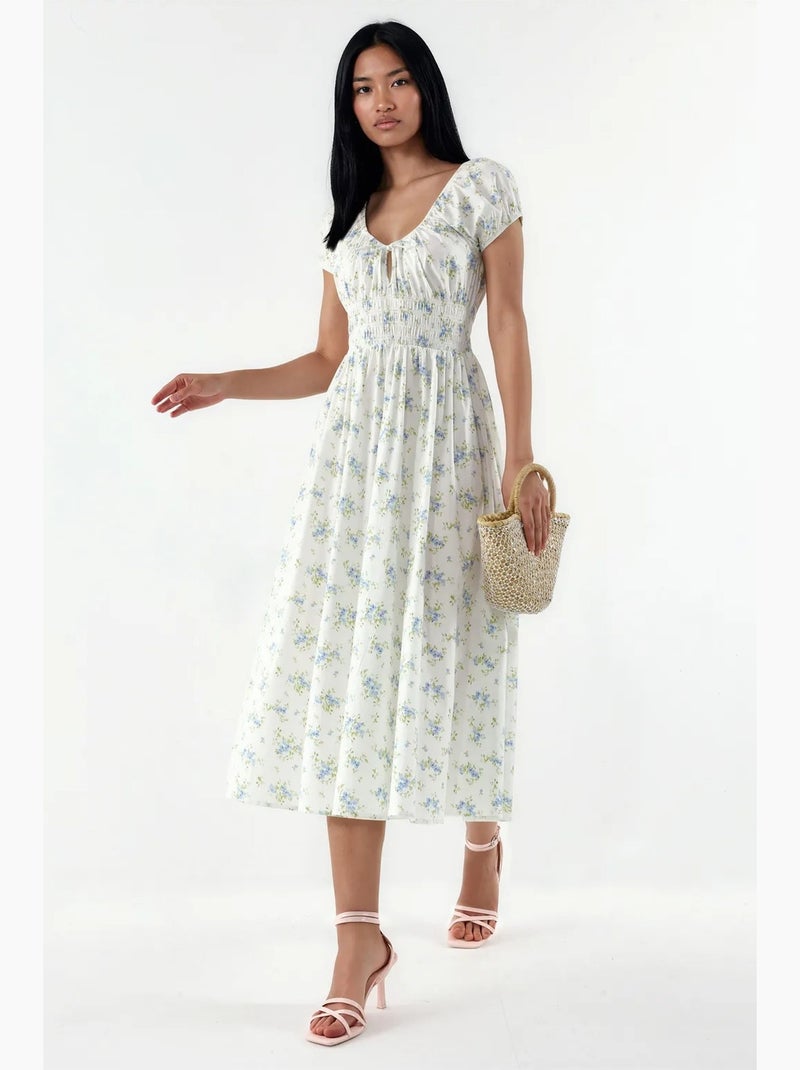 Vestido midi de popelina de algodão floral busem Multicolorido - Kiabi