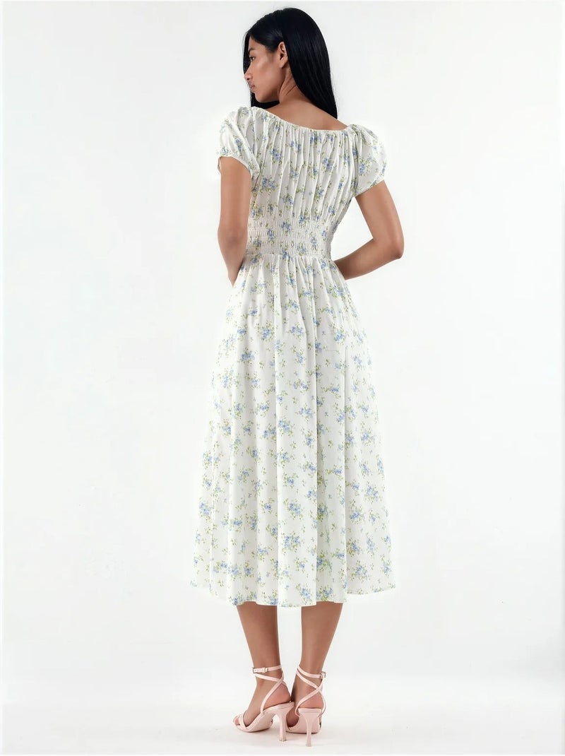 Vestido midi de popelina de algodão floral busem Multicolorido - Kiabi