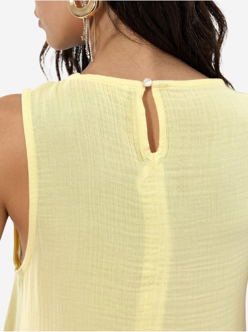 Vestido midi de praia em algodão texturizado com racha hiccup Amarelo-limão - Kiabi
