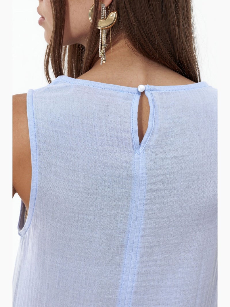 Vestido midi de praia em algodão texturizado com racha hiccup Azul claro - Kiabi