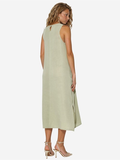 Vestido midi de praia em algodão texturizado com racha hiccup - Kiabi Vestido midi de praia em algodão texturizado com racha hiccup - Kiabi
