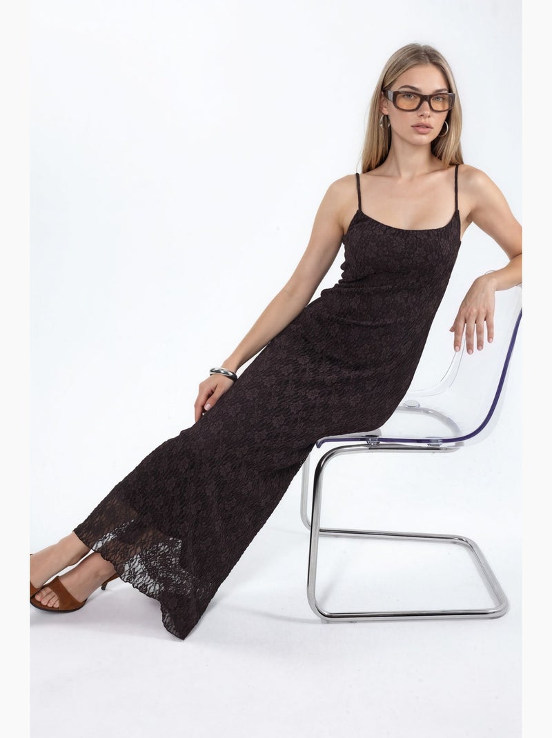 Vestido midi de renda com alças hiccup Castanho-escuro - Kiabi