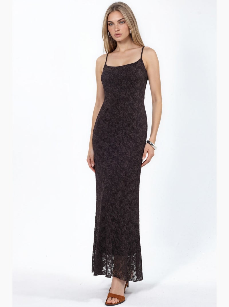 Vestido midi de renda com alças hiccup Castanho-escuro - Kiabi