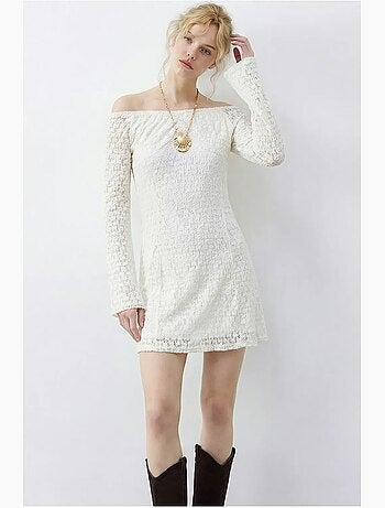 Vestido midi de renda com decote em bico lucci