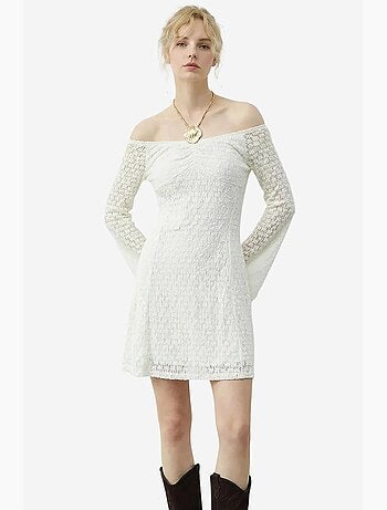 Vestido midi de renda com decote em bico lucci