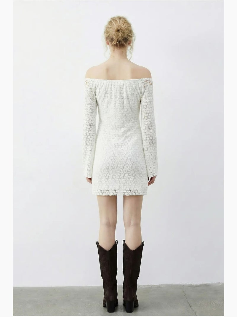 Vestido midi de renda com decote em bico lucci Branco - Kiabi
