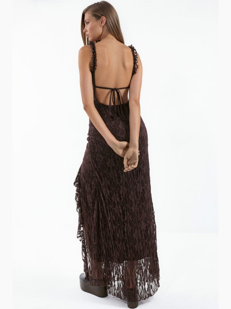 Vestido midi de renda hiccup Castanho-chocolate - Kiabi