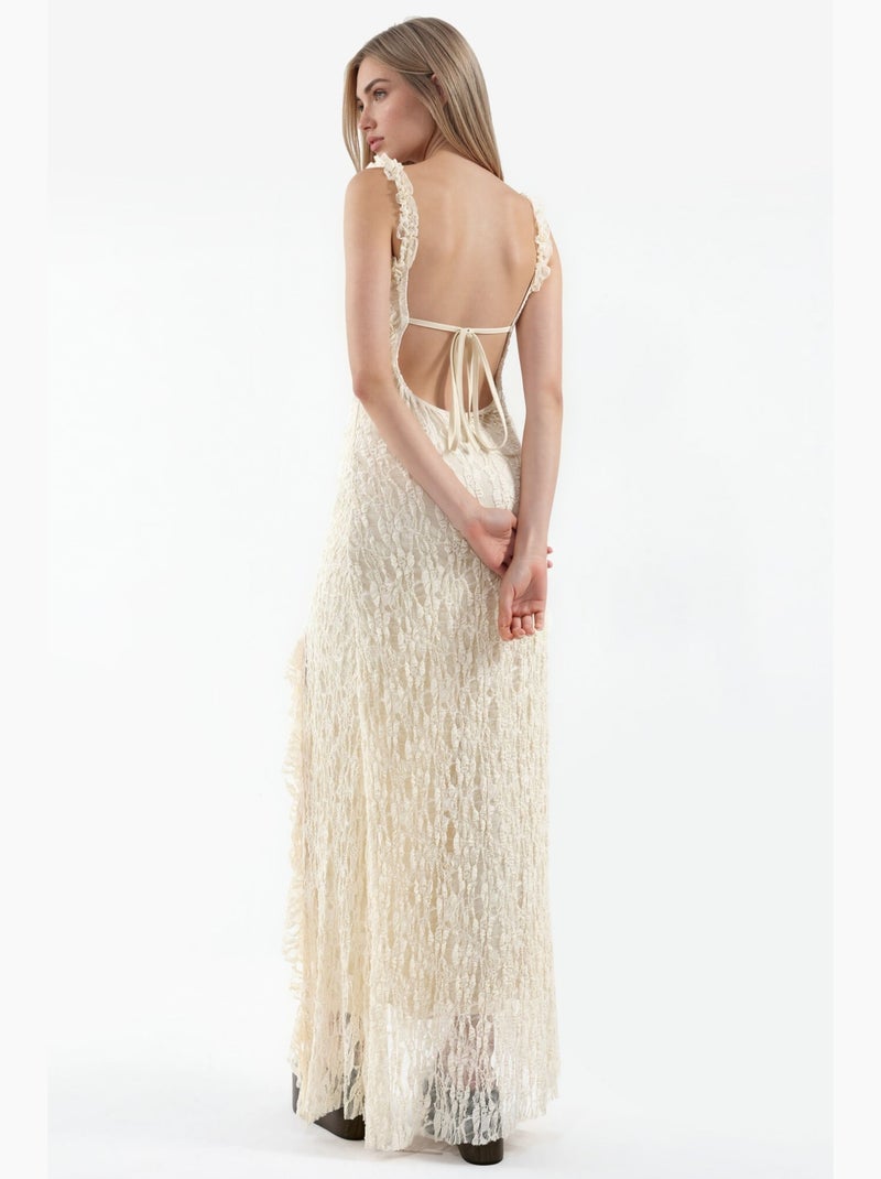 Vestido midi de renda hiccup Creme - Kiabi
