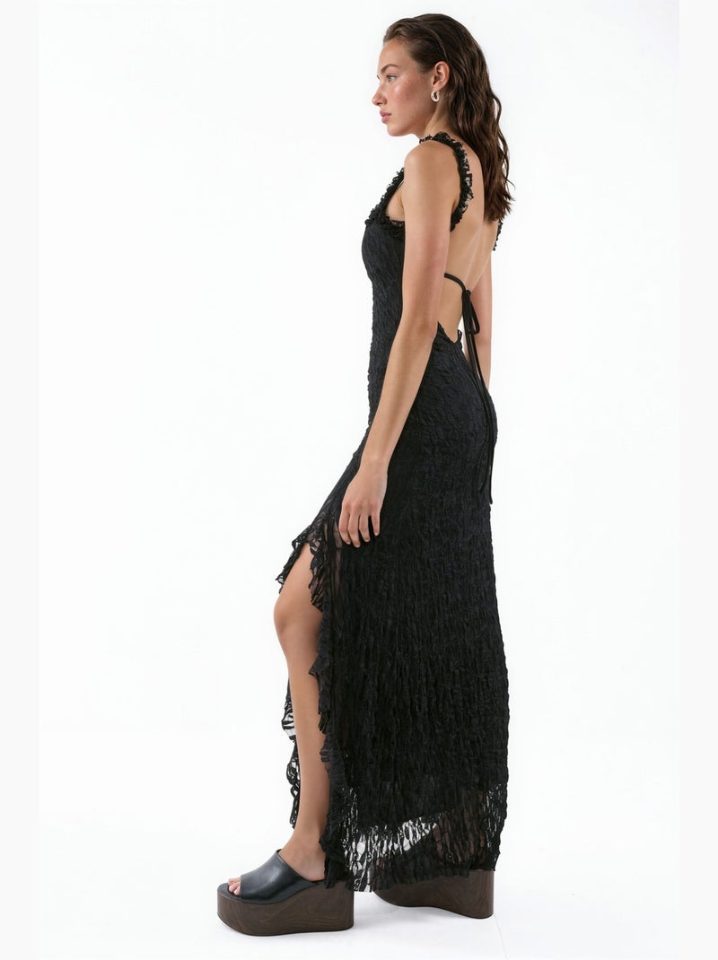 Vestido midi de renda hiccup Preto - Kiabi