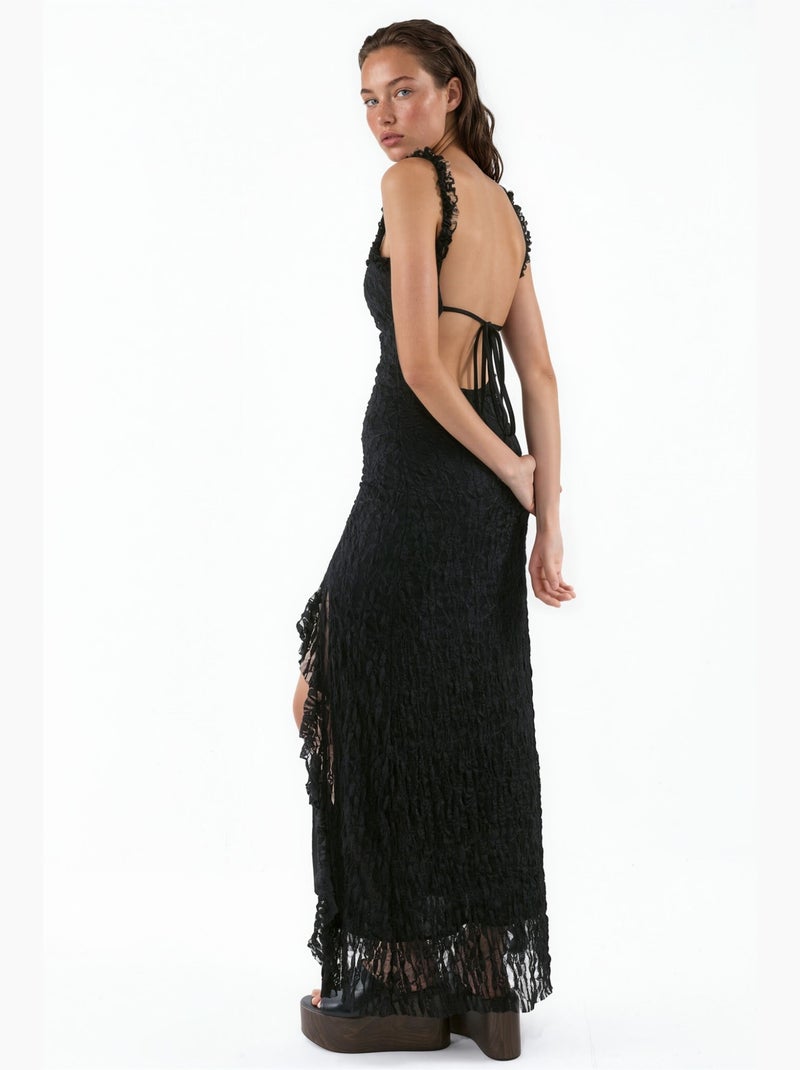 Vestido midi de renda hiccup Preto - Kiabi