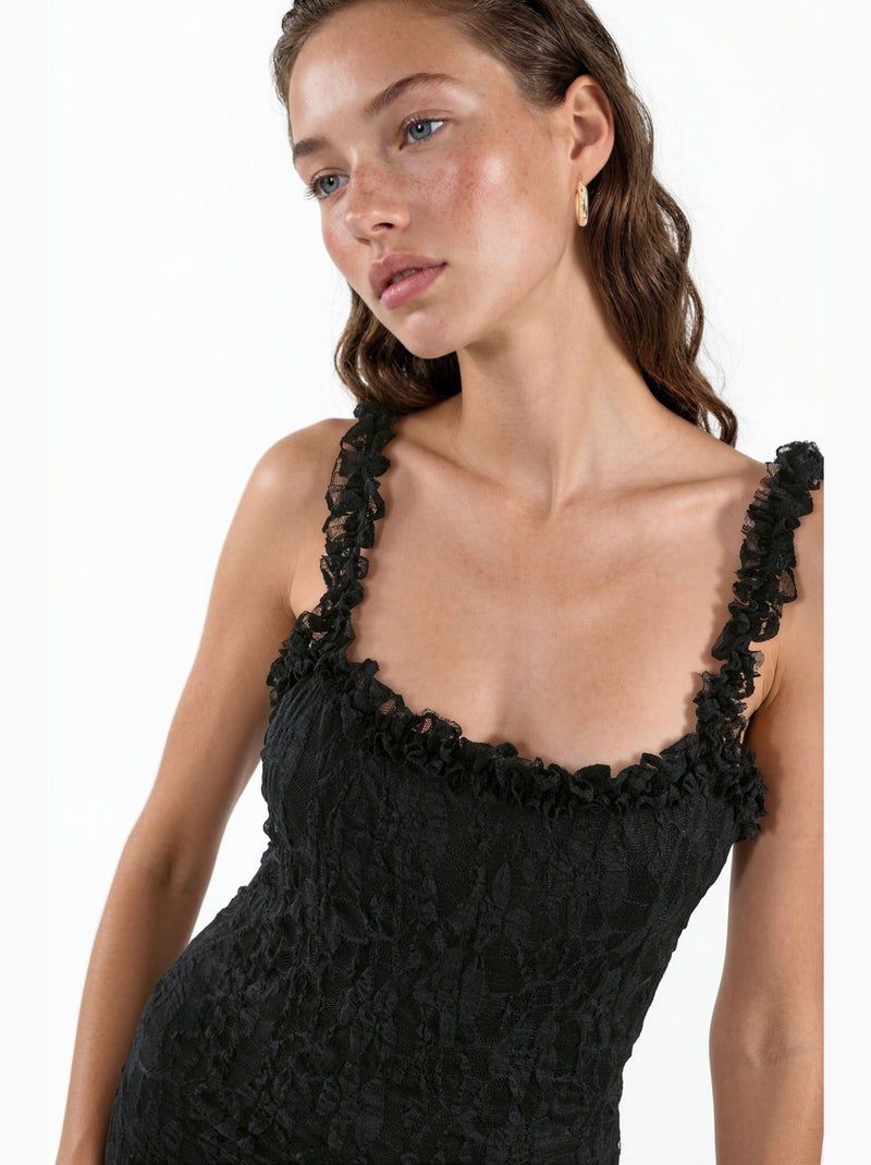 Vestido midi de renda hiccup Preto - Kiabi