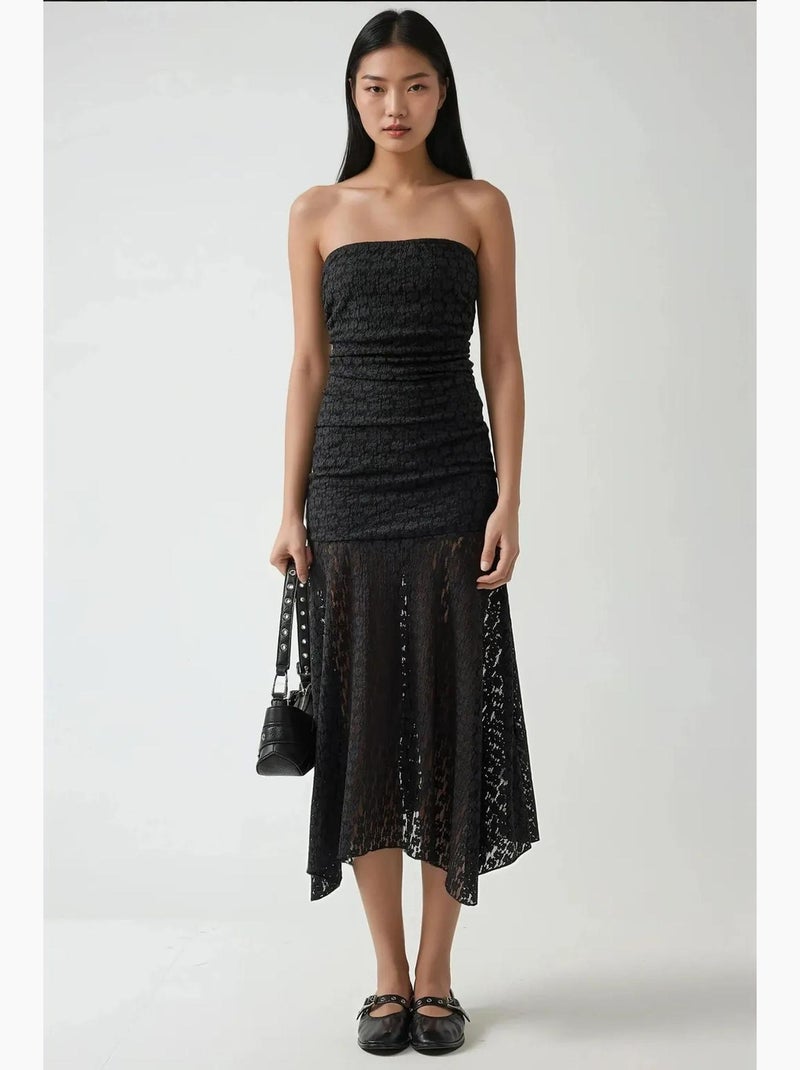 Vestido midi de renda sem alças hiccup Preto - Kiabi