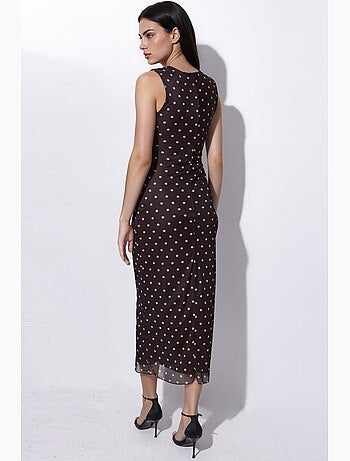 Vestido midi de tule com bolinhas e gola redonda hiccup