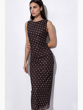 Vestido midi de tule com bolinhas e gola redonda hiccup