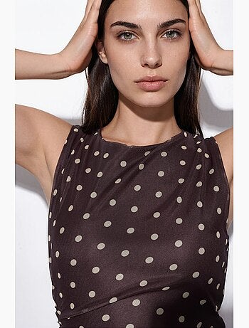 Vestido midi de tule com bolinhas e gola redonda hiccup
