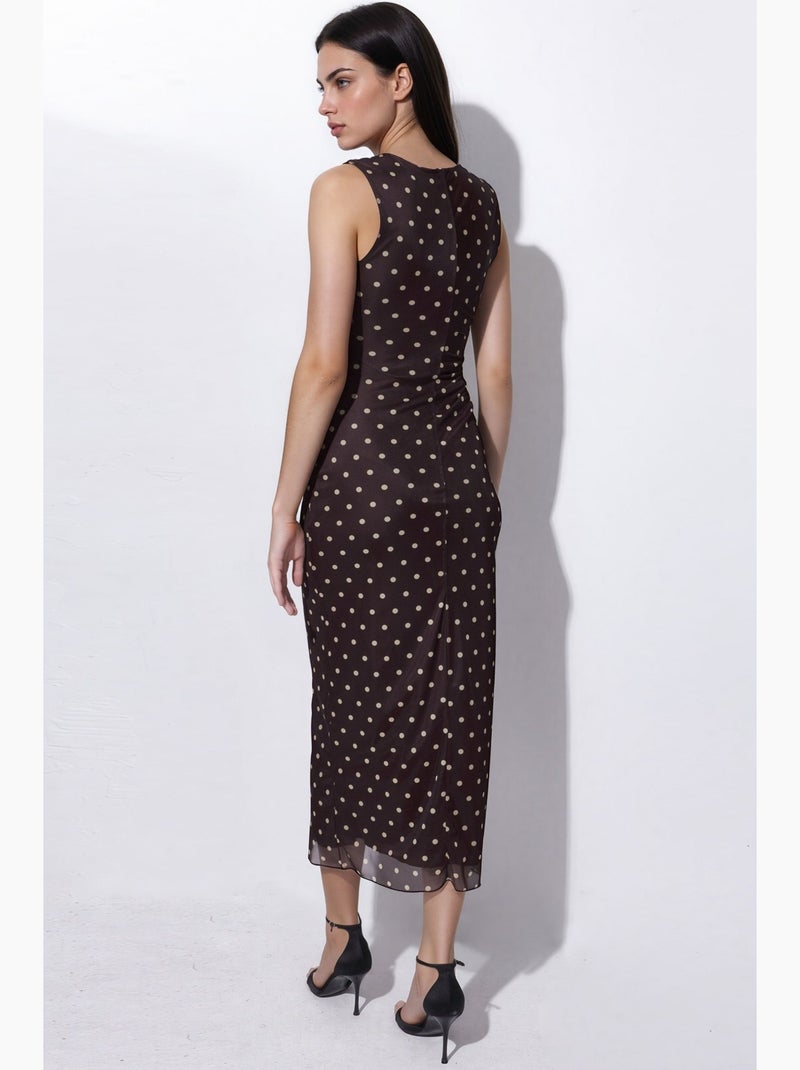 Vestido midi de tule com bolinhas e gola redonda hiccup Castanho-escuro - Kiabi