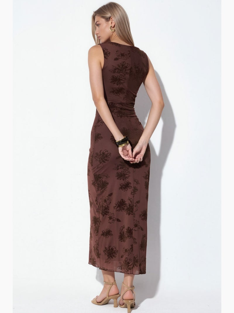 Vestido midi de tule com decote quadrado hiccup Castanho-chocolate - Kiabi