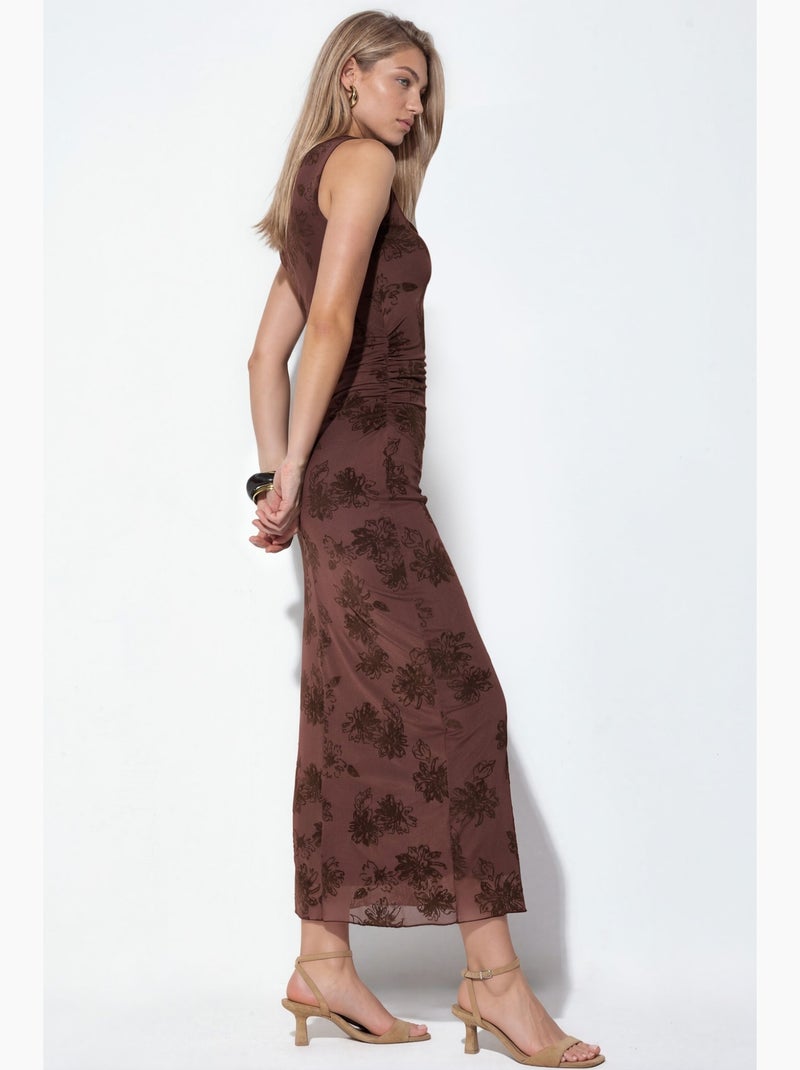 Vestido midi de tule com decote quadrado hiccup Castanho-chocolate - Kiabi