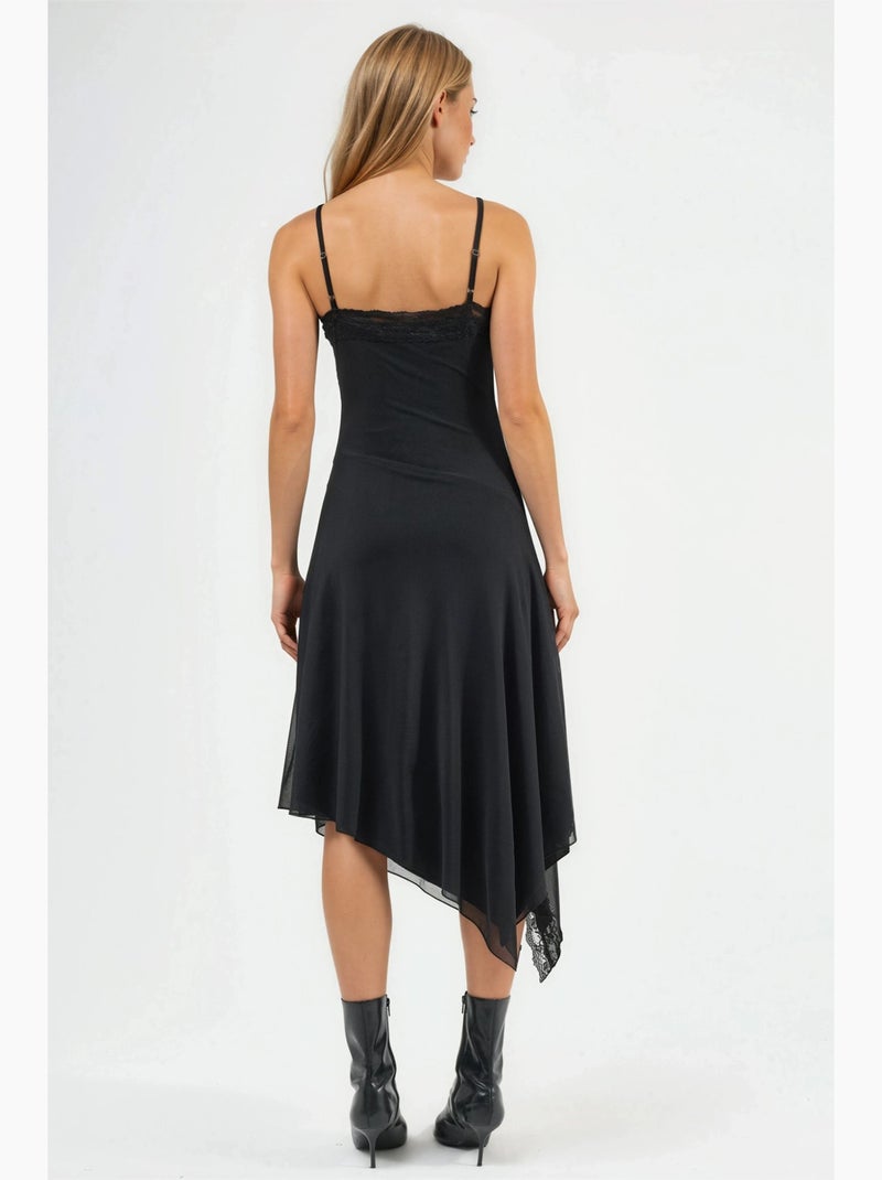 Vestido midi de tule com detalhes em renda hiccup Preto - Kiabi