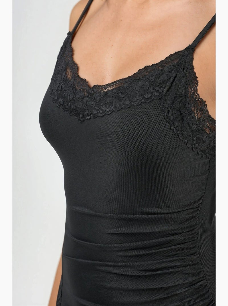 Vestido midi de tule com detalhes em renda hiccup Preto - Kiabi