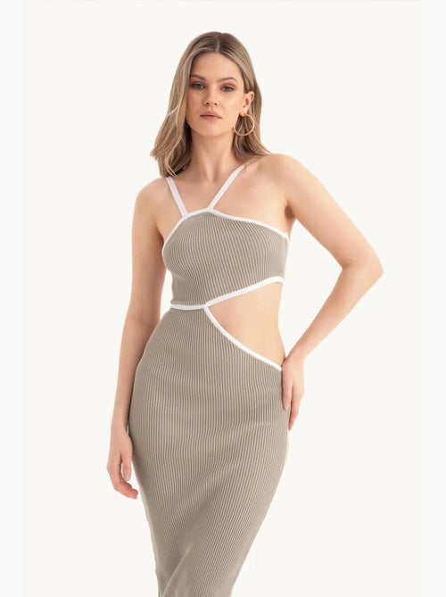 Vestido midi de um ombro só com recorte lateral hiccup - Kiabi