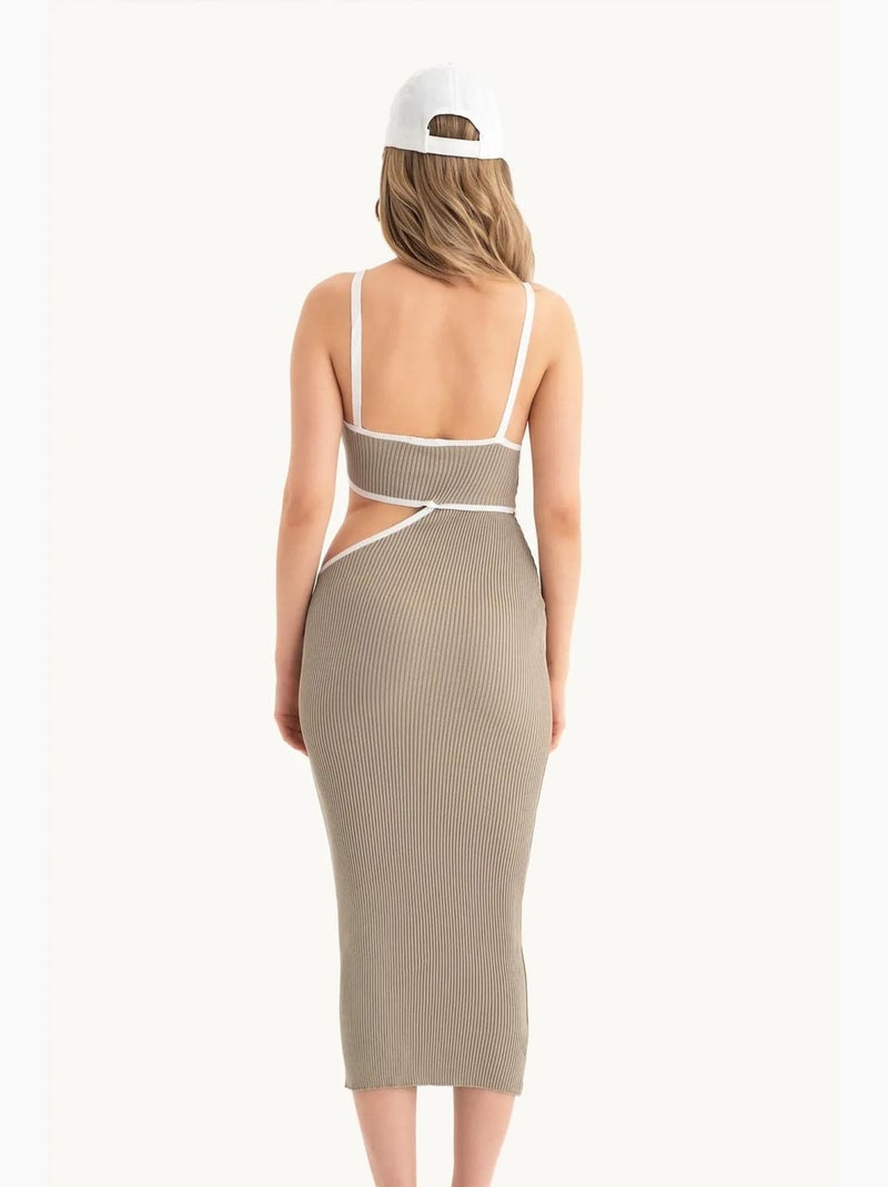 Vestido midi de um ombro só com recorte lateral hiccup Bege natural - Kiabi