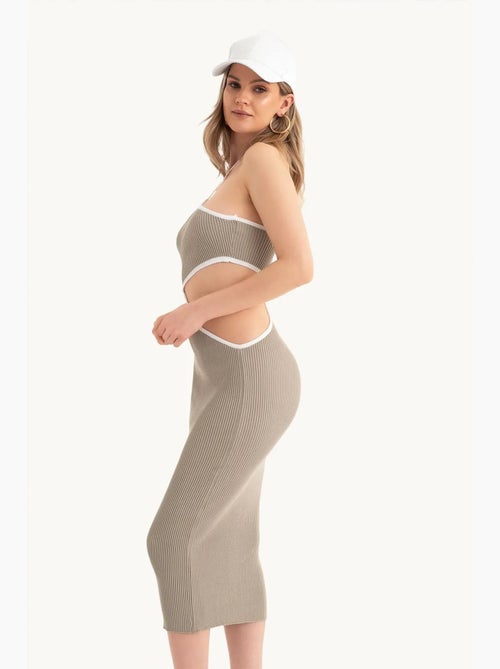 Vestido midi de um ombro só com recorte lateral hiccup - Kiabi