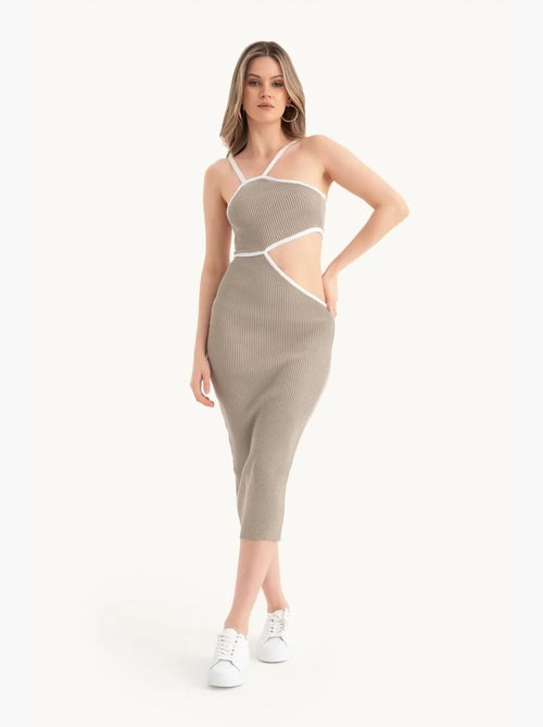 Vestido midi de um ombro só com recorte lateral hiccup - Kiabi