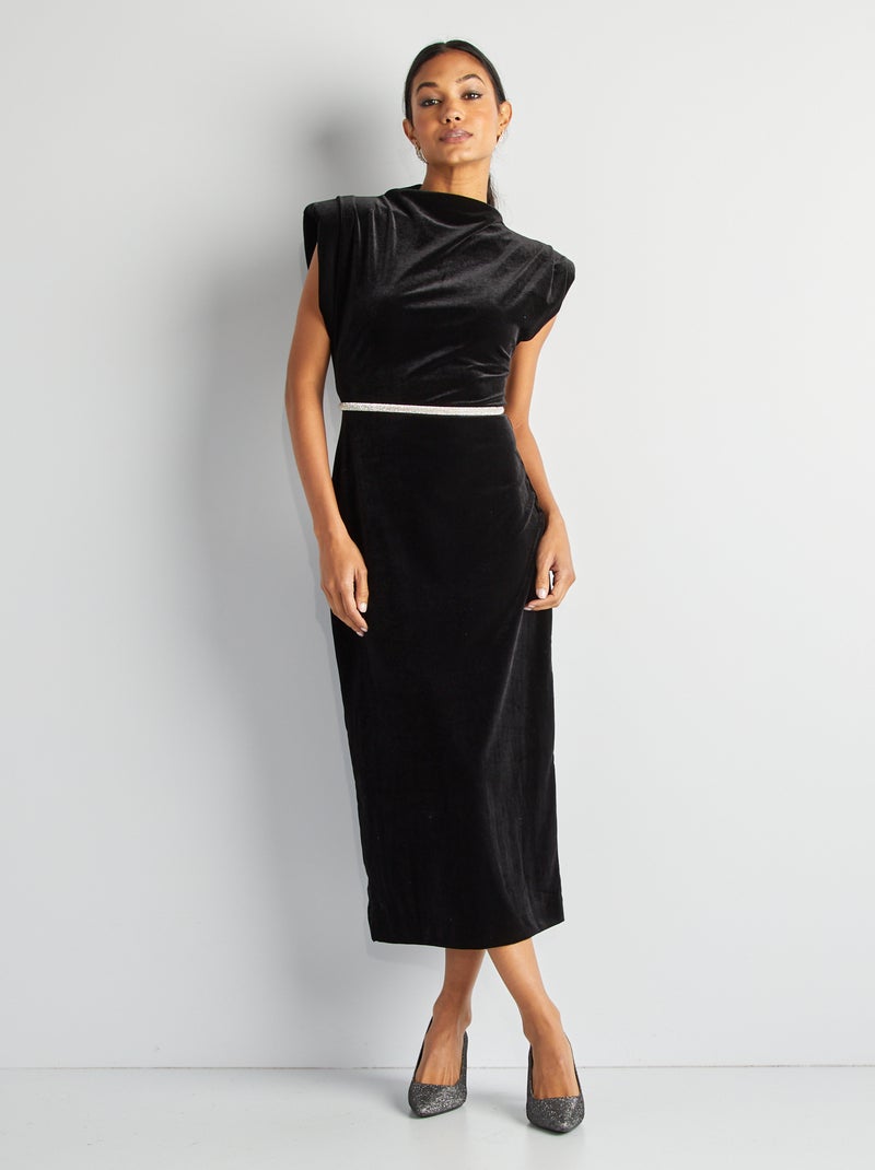 Vestido midi de veludo Preto - Kiabi