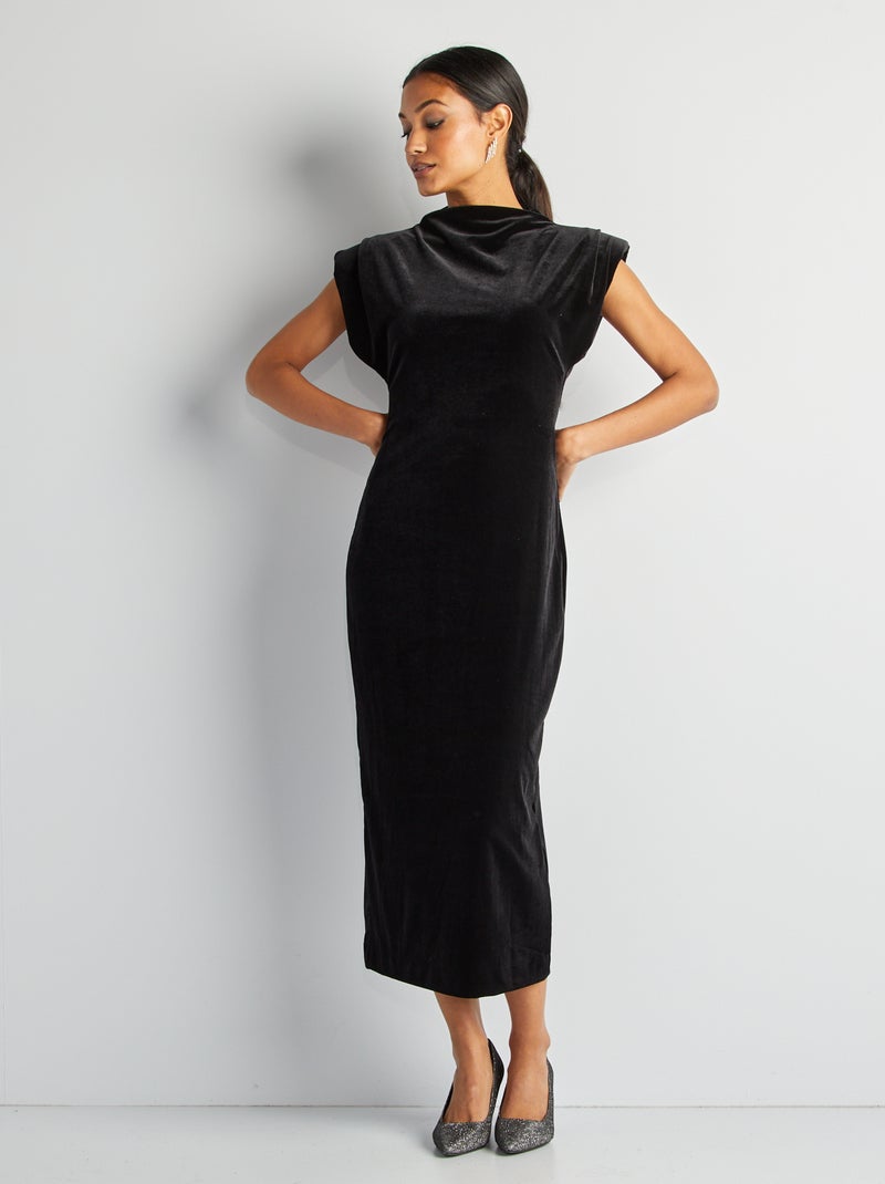 Vestido midi de veludo Preto - Kiabi