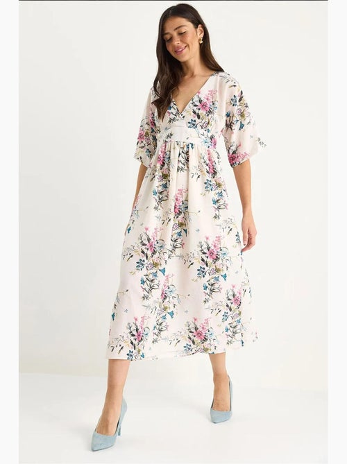 Vestido midi decote em v com cinto e estampado floral lucci - Kiabi