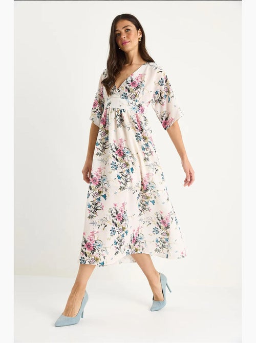 Vestido midi decote em v com cinto e estampado floral lucci - Kiabi