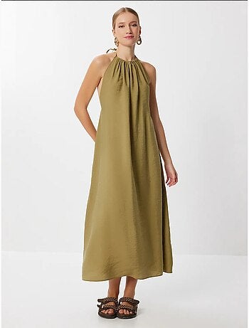 Vestido midi drapeado com decote halter istanbul