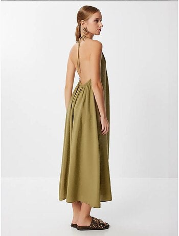 Vestido midi drapeado com decote halter istanbul