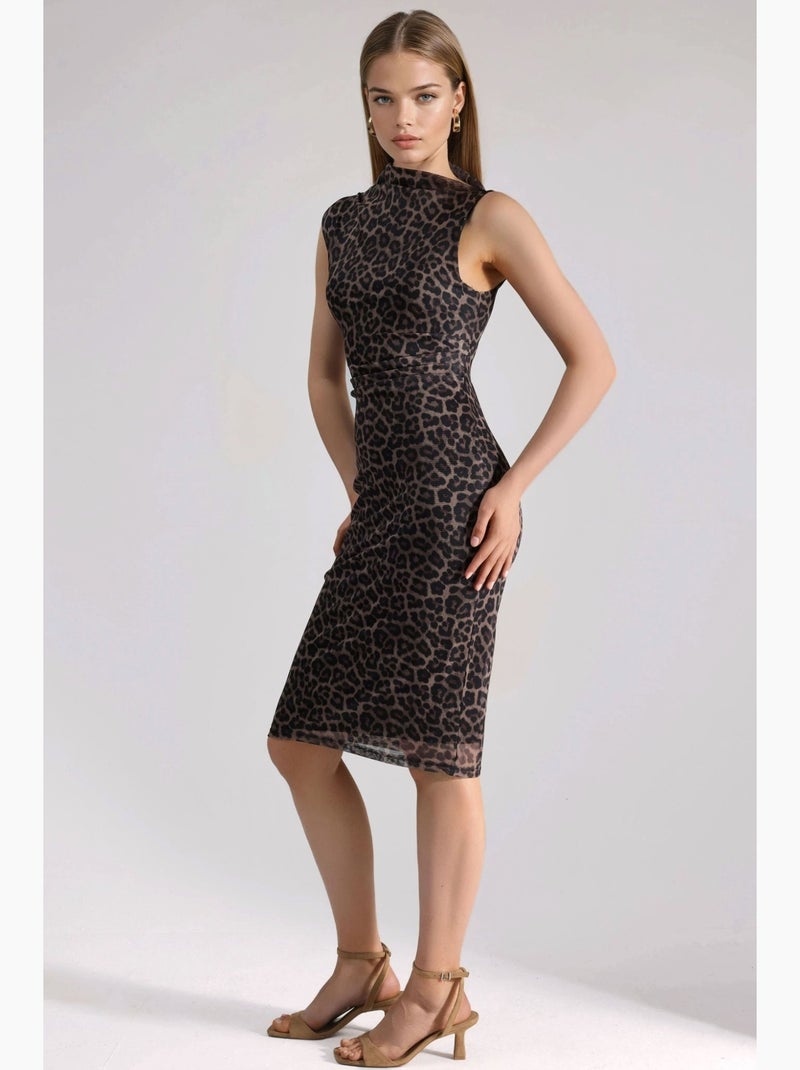 Vestido midi drapeado com padrão hiccup Bege natural - Kiabi