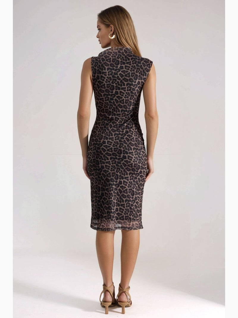 Vestido midi drapeado com padrão hiccup Bege natural - Kiabi