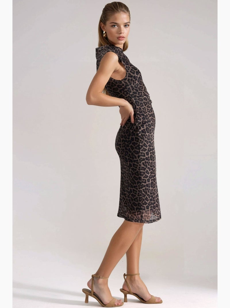 Vestido midi drapeado com padrão hiccup Bege natural - Kiabi
