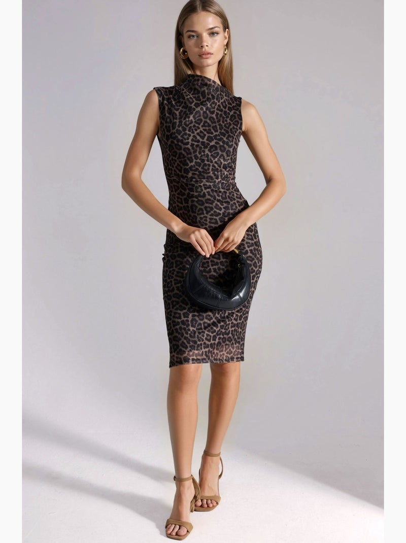 Vestido midi drapeado com padrão hiccup Bege natural - Kiabi