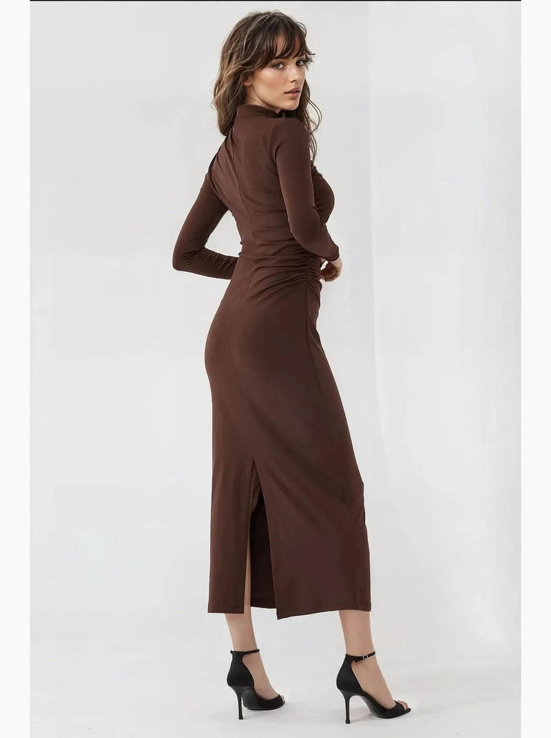 Vestido midi drapeado justo hiccup Castanho - Kiabi