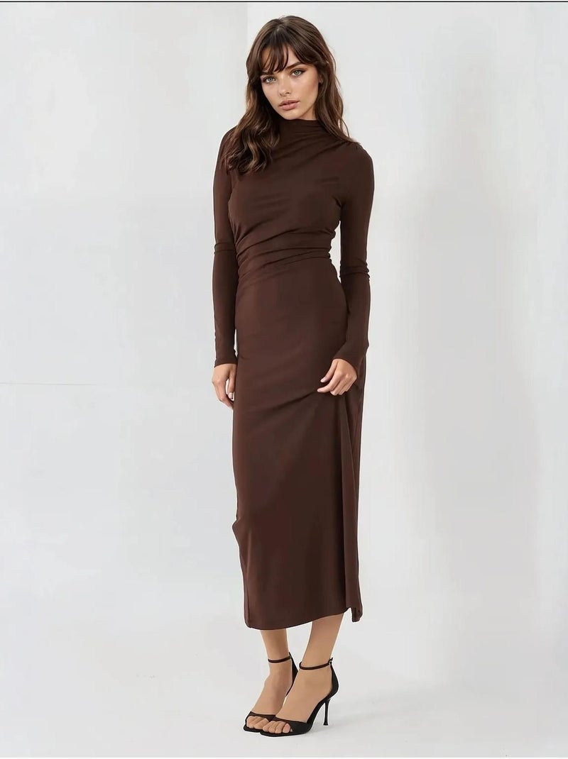 Vestido midi drapeado justo hiccup Castanho - Kiabi