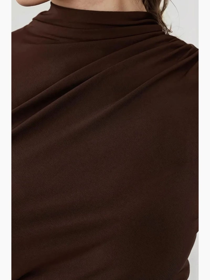 Vestido midi drapeado justo hiccup Castanho - Kiabi