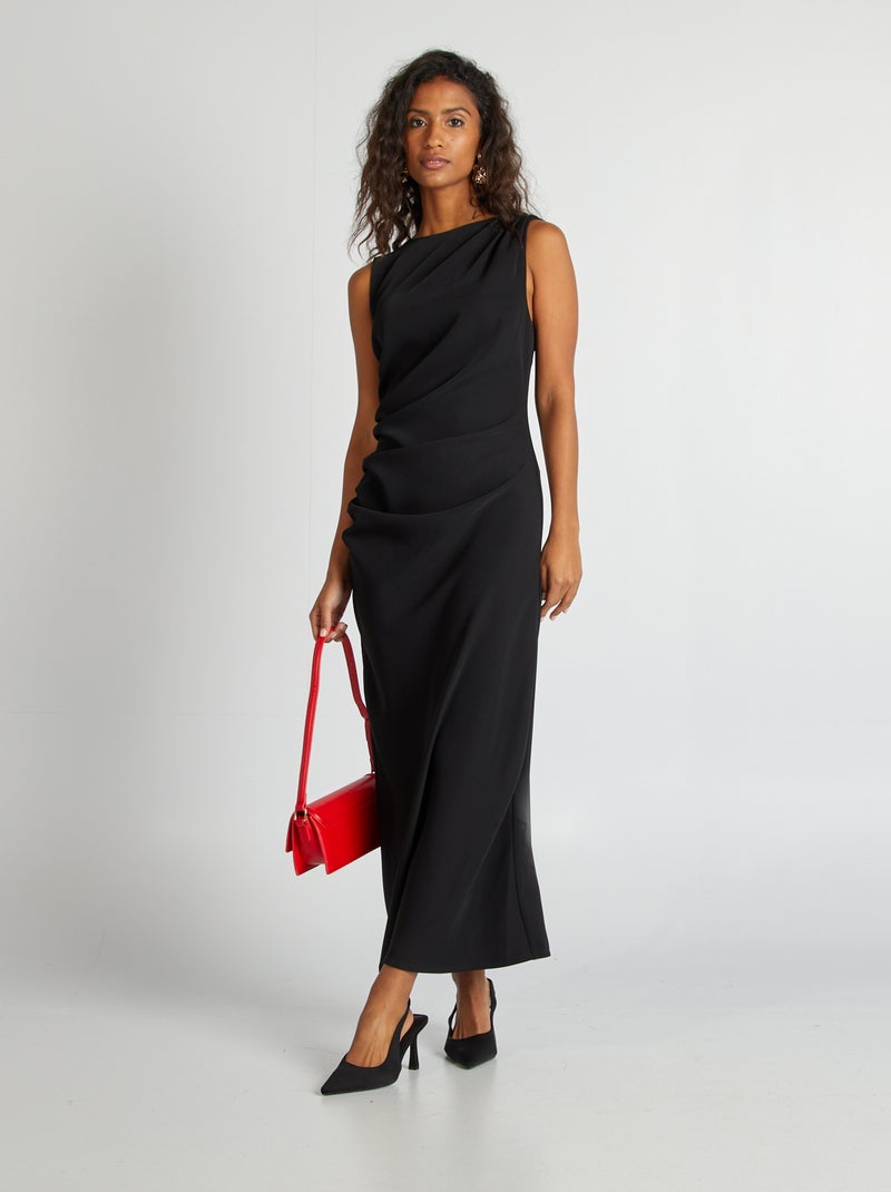Vestido midi drapeado Preto - Kiabi