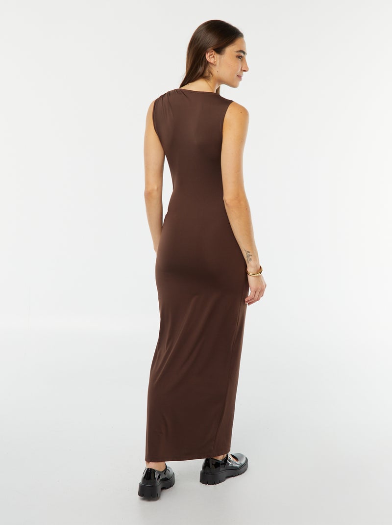 Vestido midi drapeado sem mangas Castanho - Kiabi