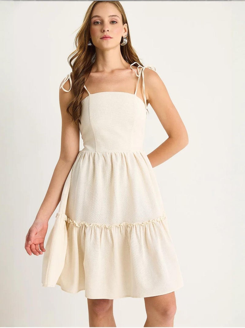 Vestido midi em a com decote quadrado e detalhe de vivo lucci Bege-argila - Kiabi